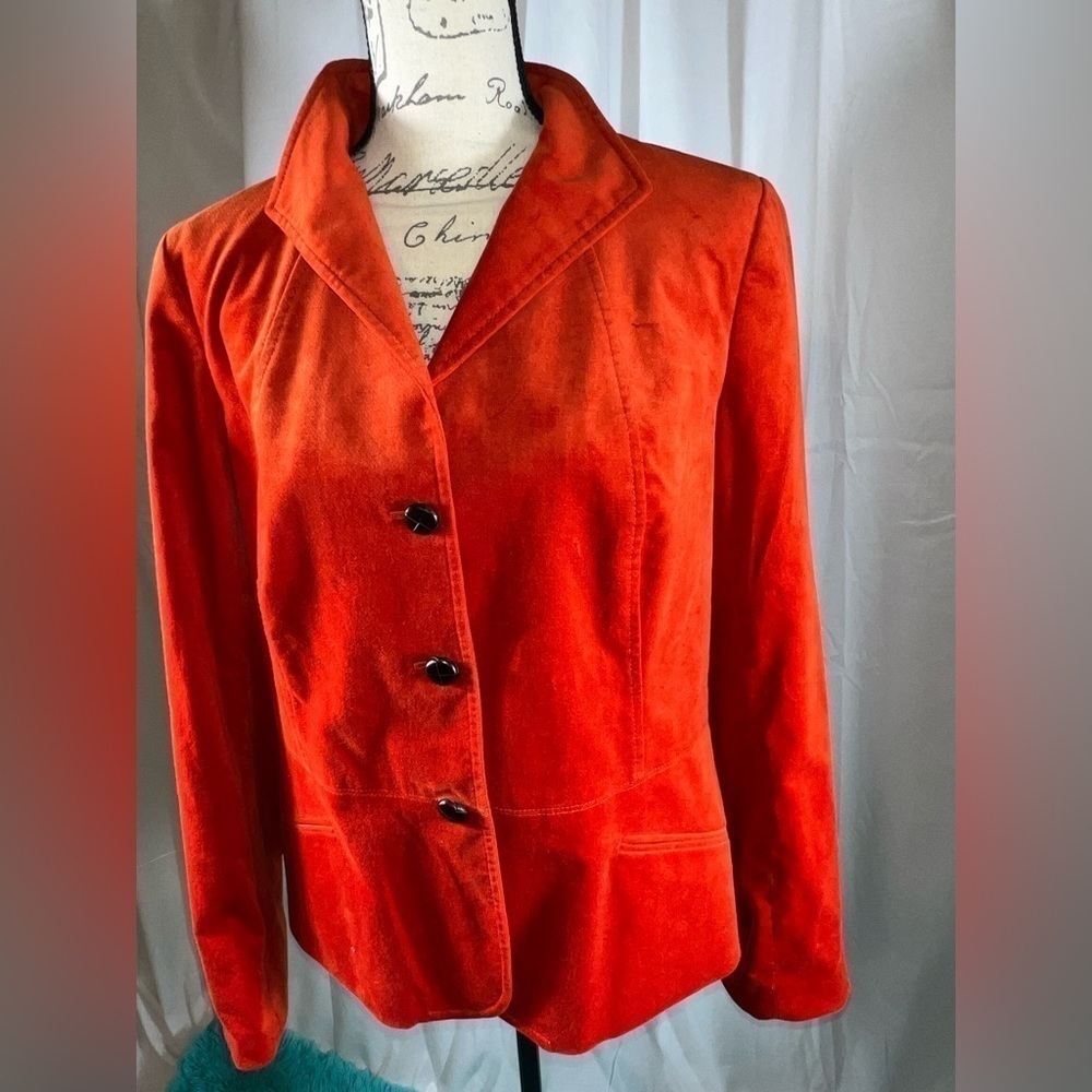 Talbots Womens Petites 16 Velvet Three Button Blazer Burnt Orange